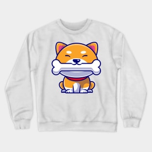 Cute Shiba Inu Dog Eating Bone Cartoon Crewneck Sweatshirt